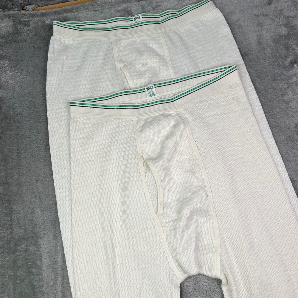 Hanes Thermal Long Johns Mens Large White Solid Waffle Knit Base Layer Pants VTG